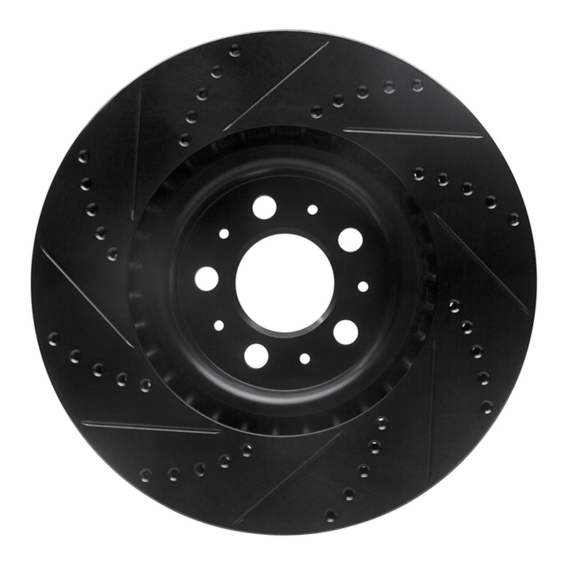 Volvo V70 Brake Rotor (1) - Front Right - R1 Concepts - Drilled & Slotted - Black - `04-`07